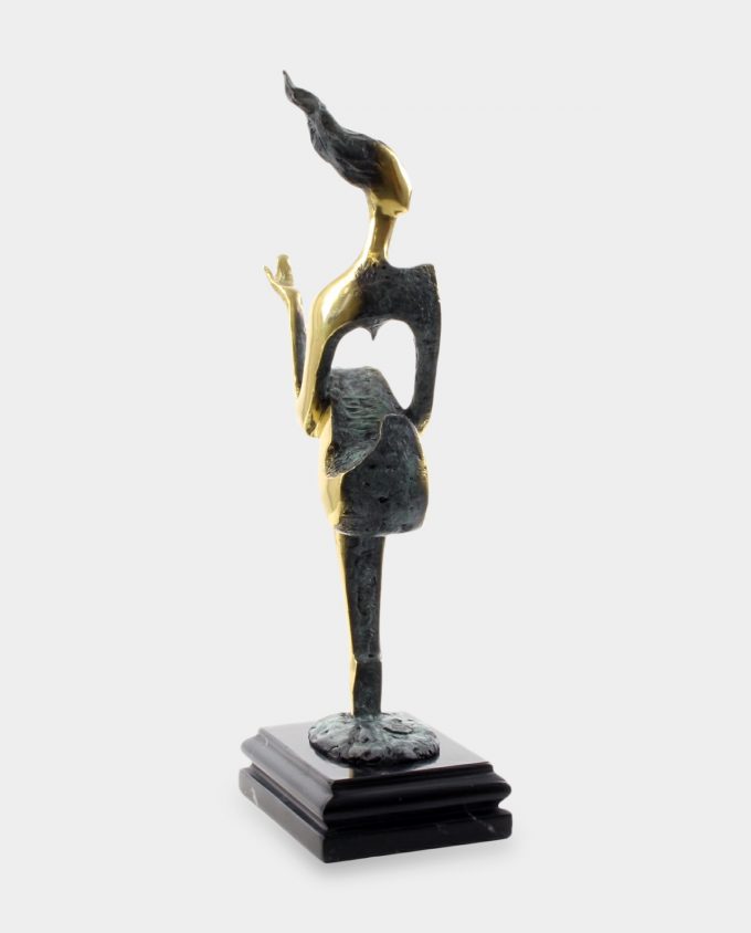Modernist Woman with Heart Bronze Sculpture