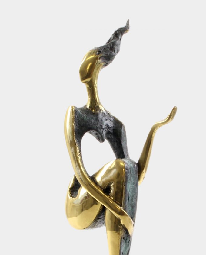 Modernist Woman with Heart Bronze Sculpture