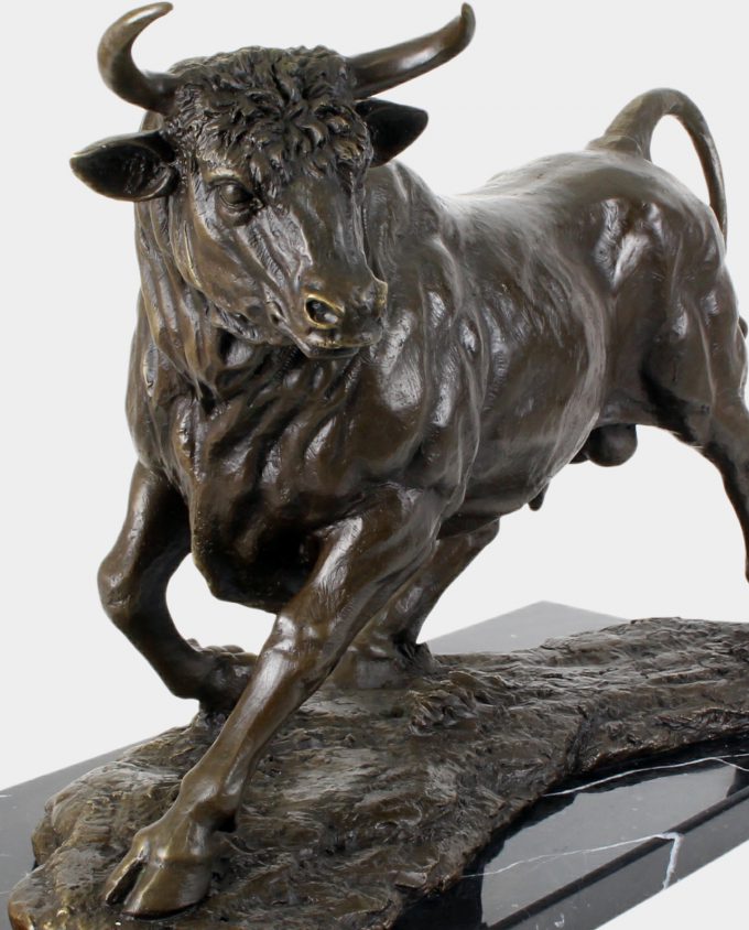 Attacking Bull Bronze Sculpture