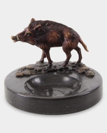 Marble Ashtray with Boar Bronze Sculpture
