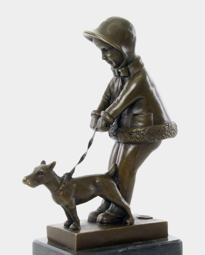 Girl with Dog Bronze Sculpture