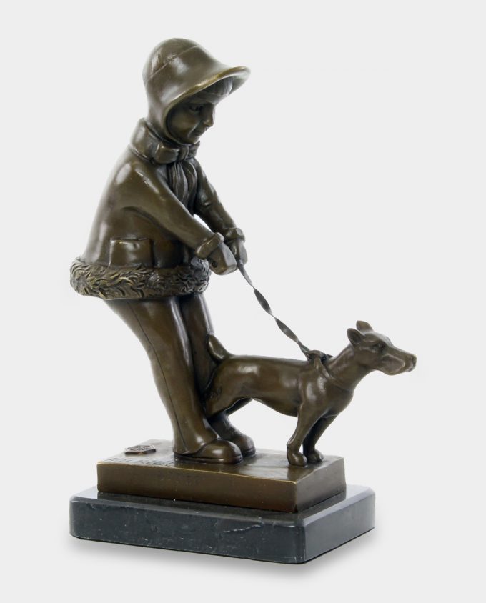 Girl with Dog Bronze Sculpture