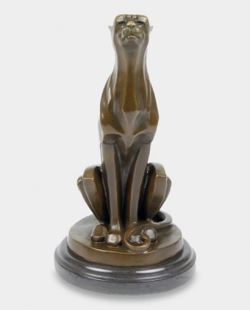 Modernist Cat Sitting Bronze Sculpture