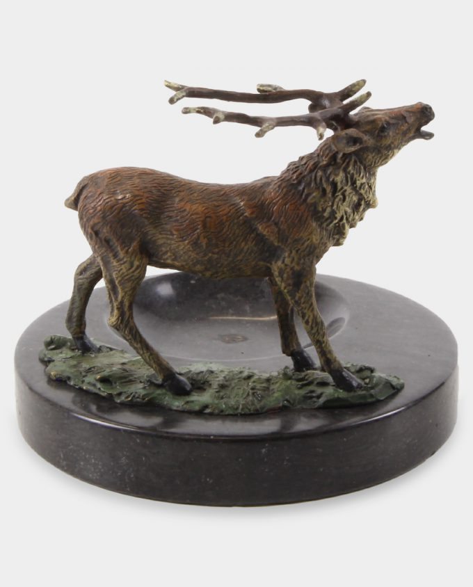 Marble Ashtray with Deer Bronze Sculpture