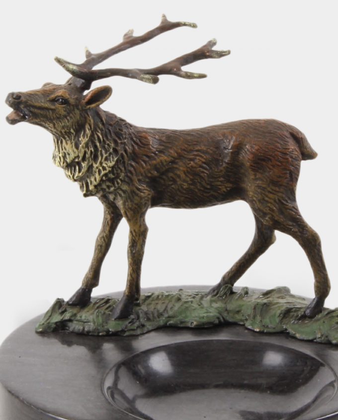 Marble Ashtray with Deer Bronze Sculpture