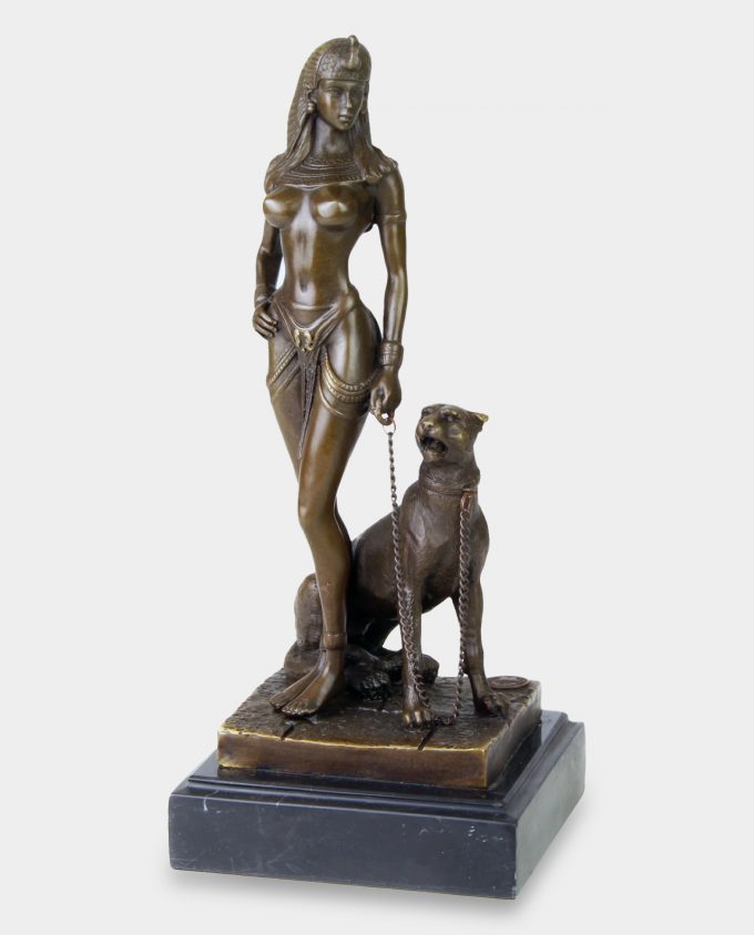 Cleopatra with Panther Bronze Sculpture