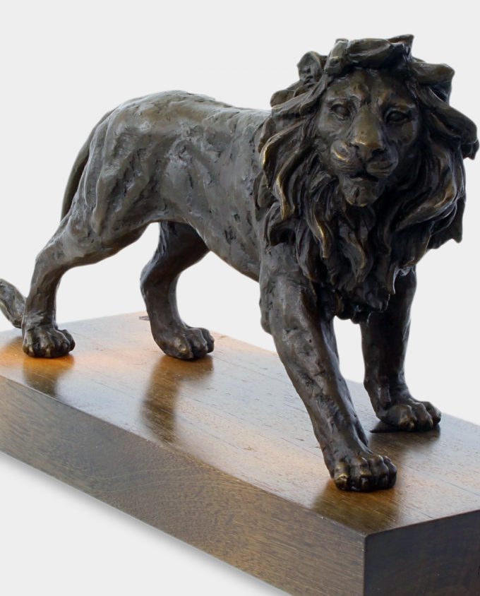 Lion Bronze Sculpture on Wood