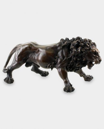 Attacking Lion Bronze Sculpture