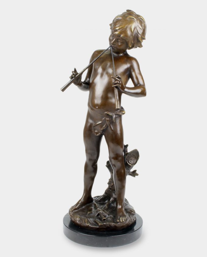 Boy Playing Pipes Bronze Sculpture