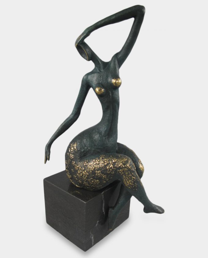 Modernist Woman Posing Bronze Sculpture