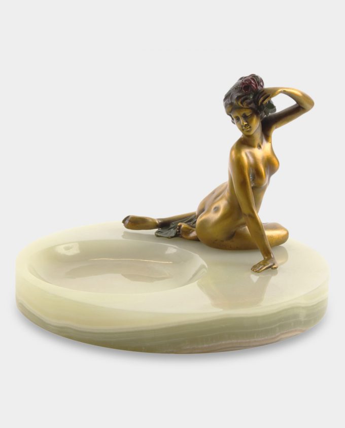 Onyx Ashtray with Woman Nude Bronze Sculpture