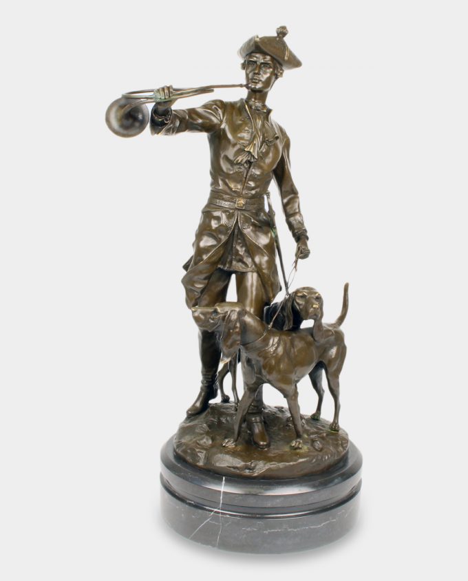 Signalman with Dogs Bronze Sculpture