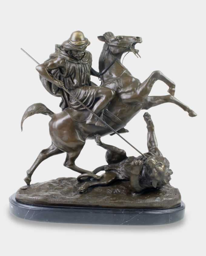 Fight with Lion Bronze Sculpture