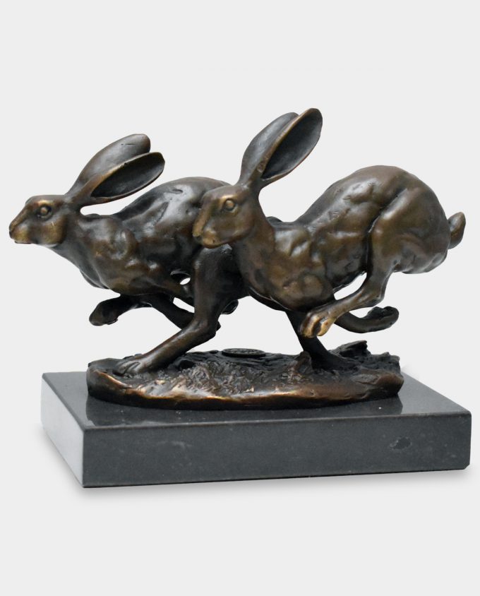 Running Hares Bronze Sculpture