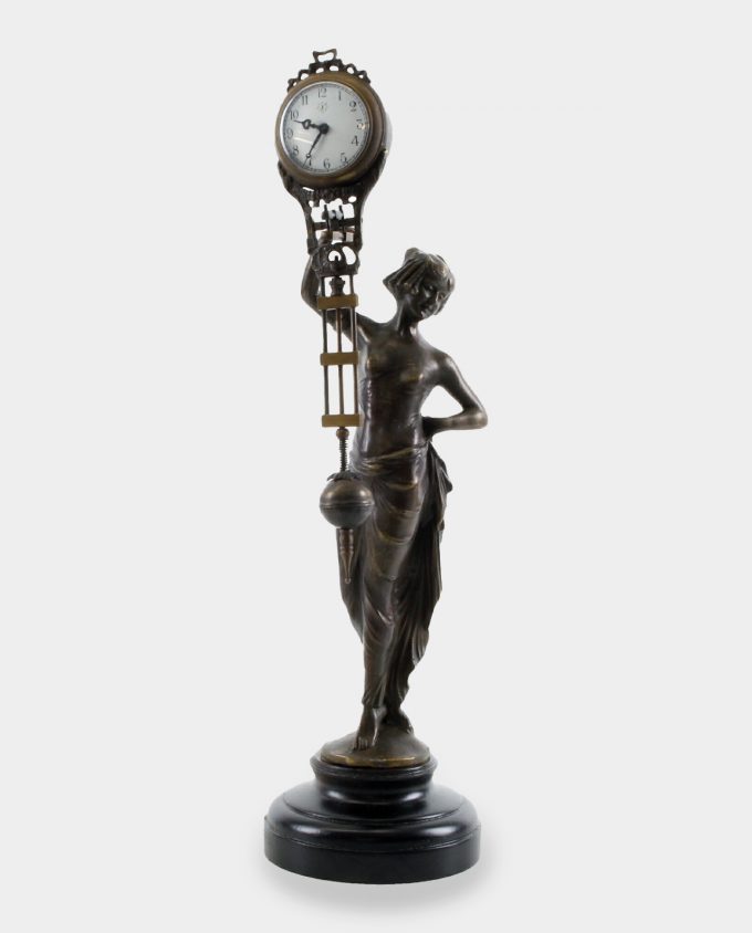 Bronze Clock with Lady Sculpture