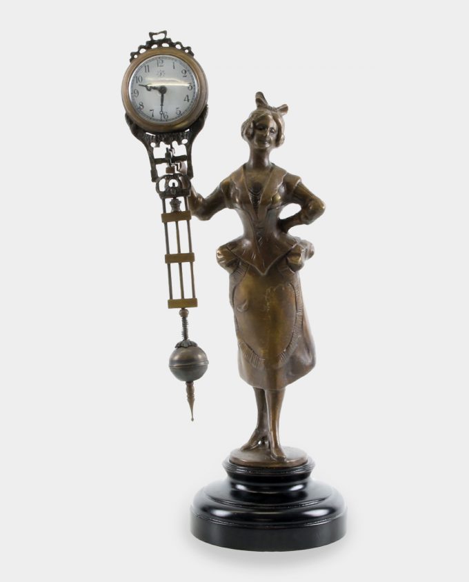 Woman Bronze Sculpture with Clock