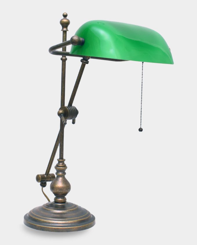 Banker Lamp in Art Deco Style with Arm Emerald