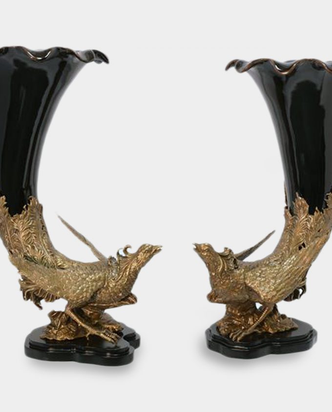 Porcelain Candle Holders with Pheasants