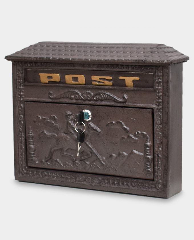 Rustic Letterbox with Horse Rider Brown