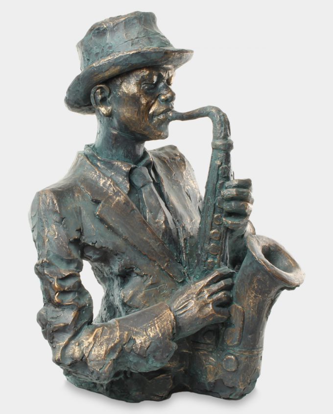 Jazzman with Saxophone Large Bust Sculpture