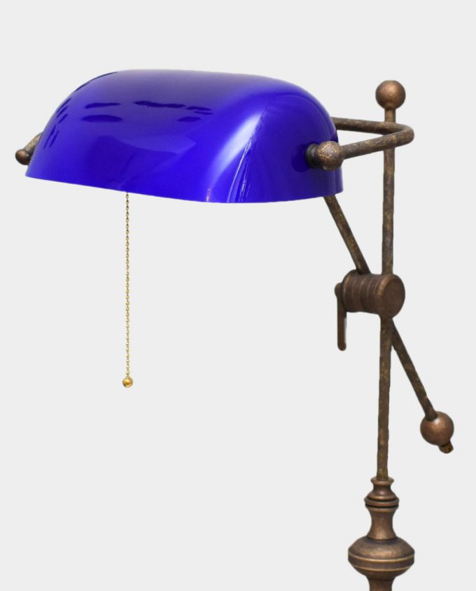 Banker Lamp in Art Deco Style with Arm Ultramarine