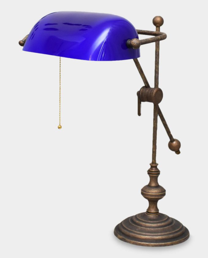 Banker Lamp in Art Deco Style with Arm Ultramarine