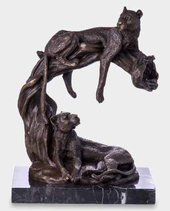 Leopards Resting Bronze SculptureOdpoczywające Leopardy Rzeźba z Brązu