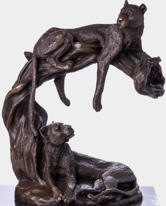 Leopards Resting Bronze Sculpture