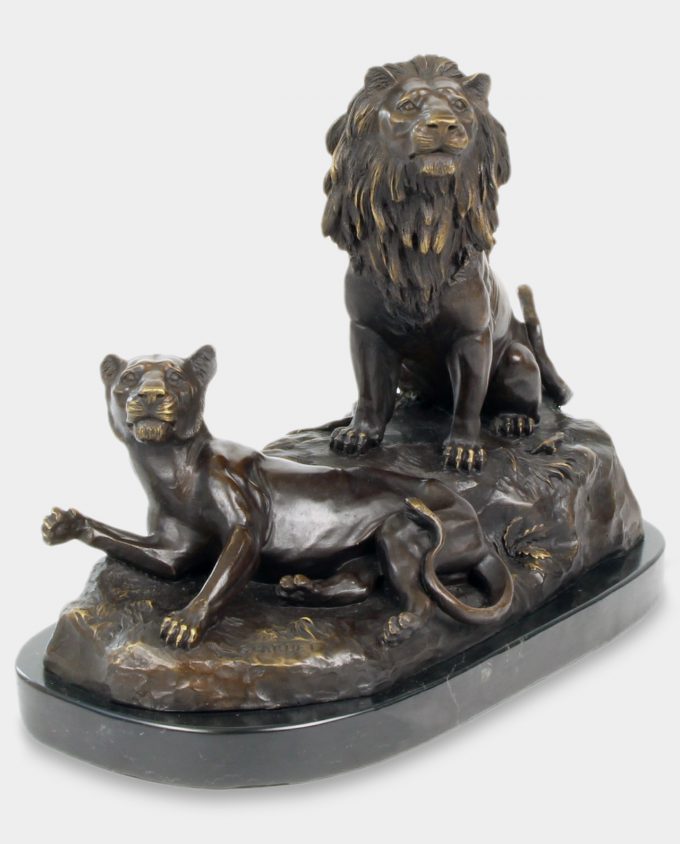 Lion and Lioness Bronze Sculpture