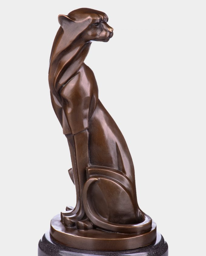 Sitting Panther Modernist Bronze Sculpture