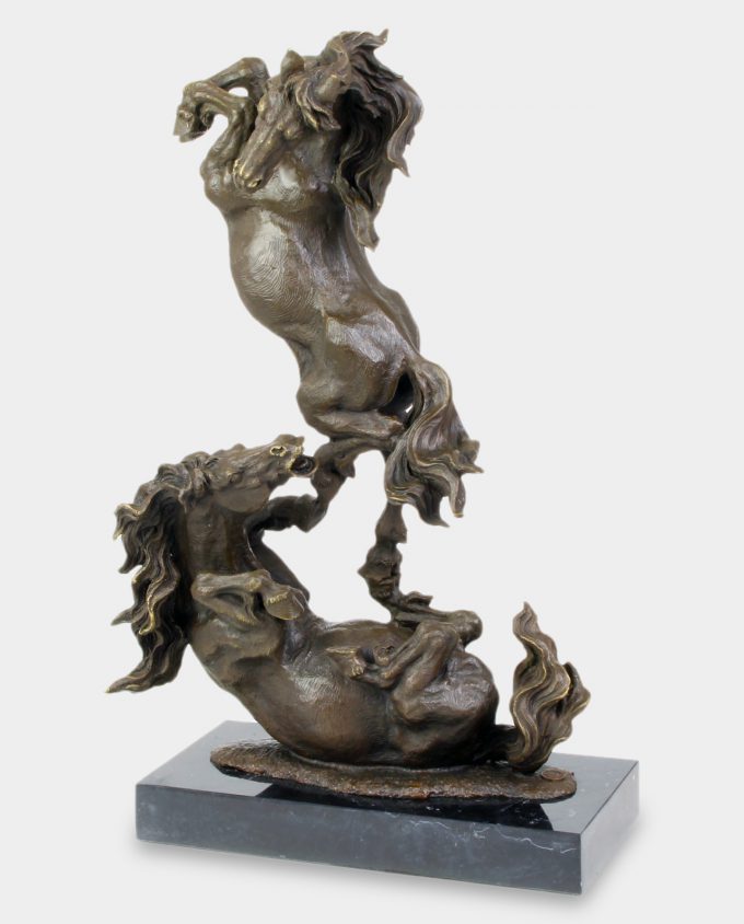 Wild Horses Fighting Bronze Sculptures
