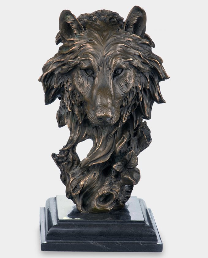 Wolf Head Trophy Bronze Sculpture