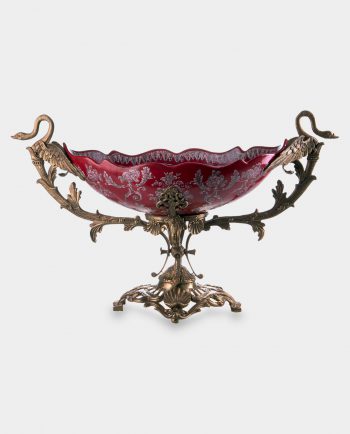 Bronze Mounted Porcelain Bowl with Swans Red