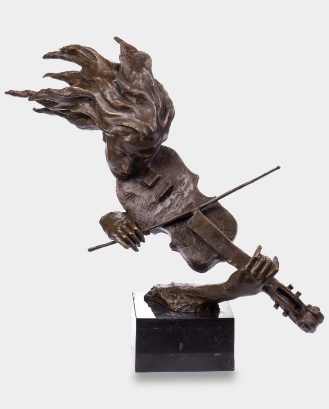 Violinist Modernist Bronze Sculpture