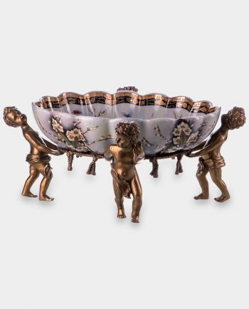 Bronze Mounted Porcelain Bowl with Angels Birds and Flowers White