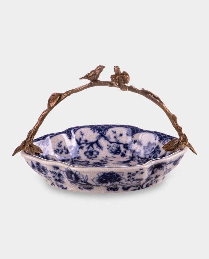 Porcelain Bowl with Birds and Blue Flowers