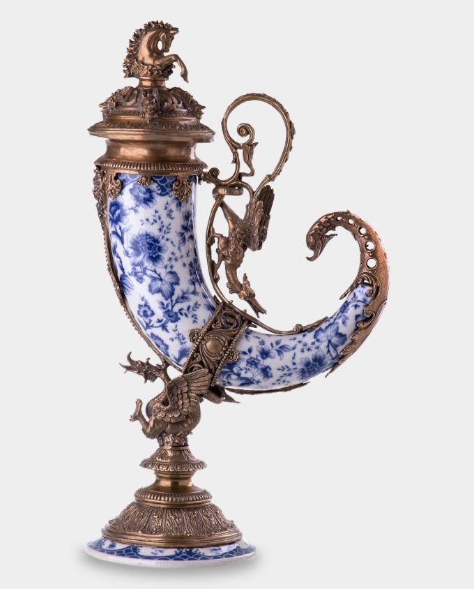 Porcelain Cornucopia Horn of Plenty Blue