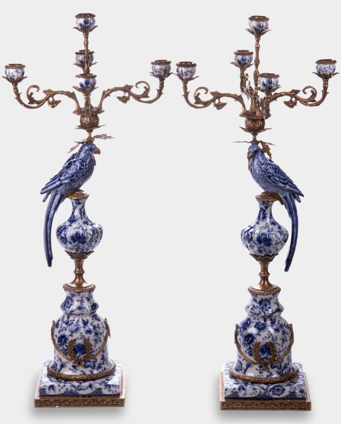 Porcelanowe Świeczniki z Papugami Niebieskie