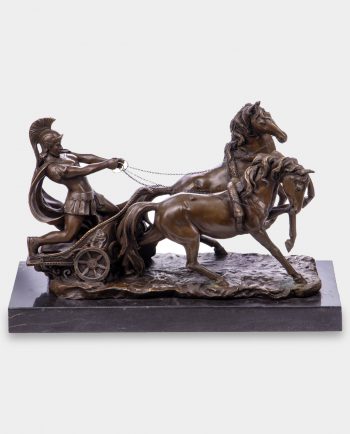 Roman Warrior in the Chariot Bronze Sculpture on Marble Base