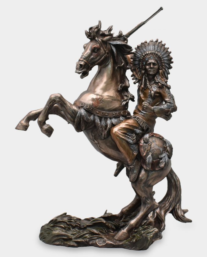 Indian in Plume on Horse Sculpture