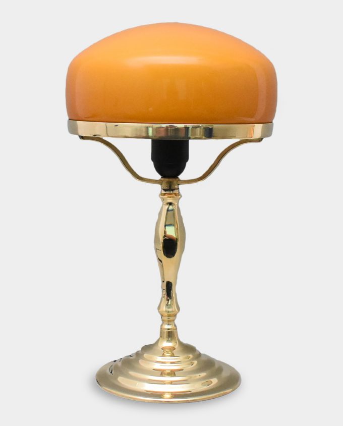Table Lamp Art Deco Style Gold Look Cognac Glass Shade