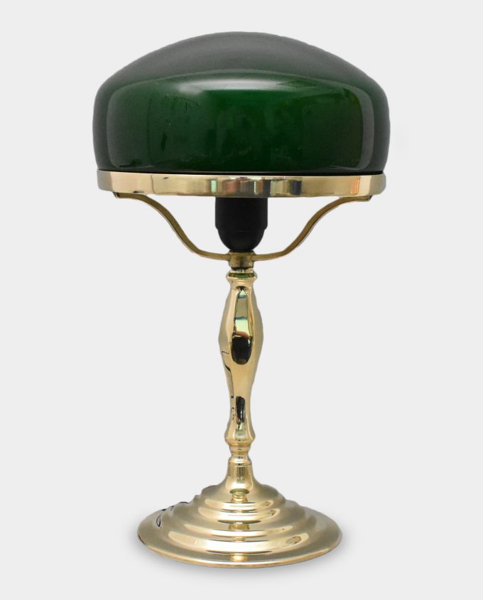 Table Lamp Art Deco Gold Look Green Glass Shade