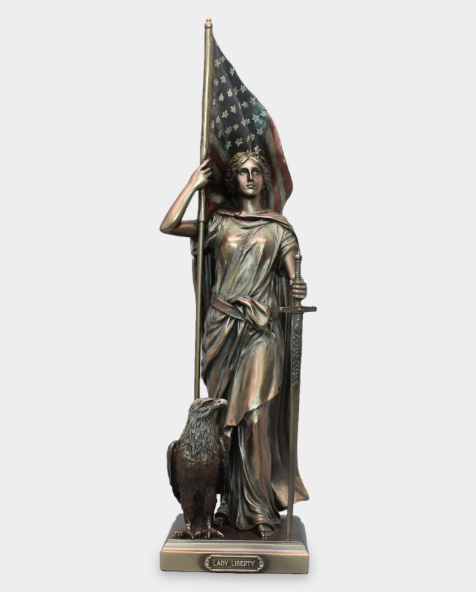Woman of Freedom with USA Flag and Eagle Sculpture