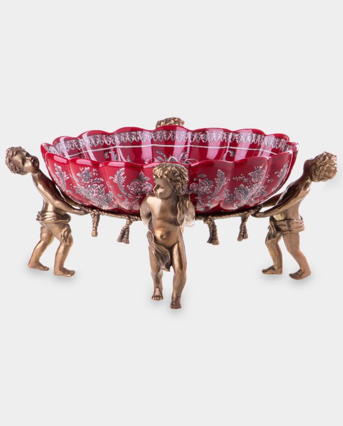 Bronze Mounted Porcelain Bowl with Angels Red