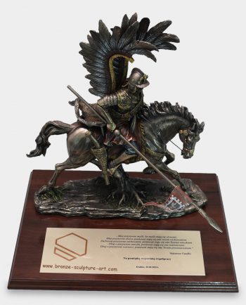Polish Hussar on Horse Sculpture with Board and Inscription Plate