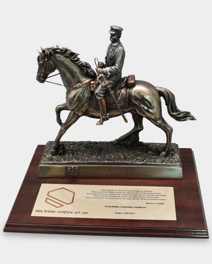 Jozef Pilsudski on Horse Sculpture with Board and Inscription Plate