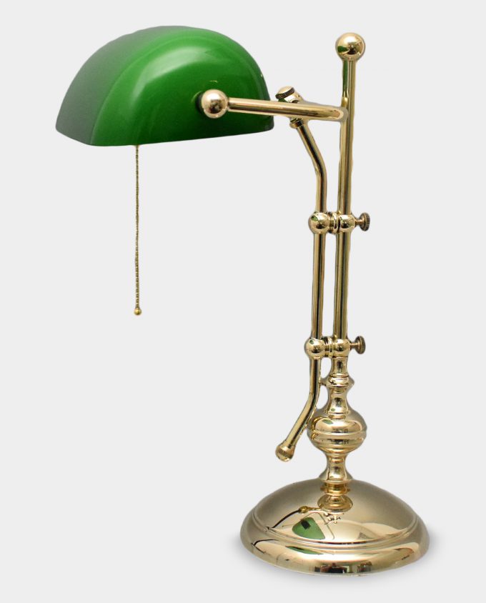 Cabinet Banker Lamp Gold Look Green Glass Shade