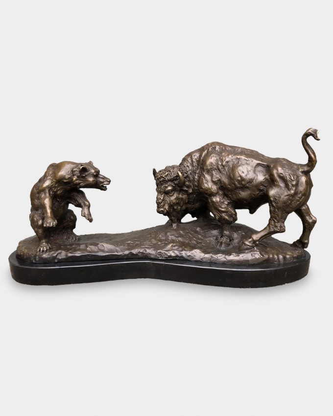 Bear Fighting the Bison Bronze Sculpture