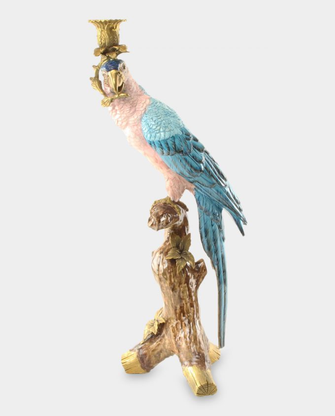 Porcelain Candlestick Blue Parrot L