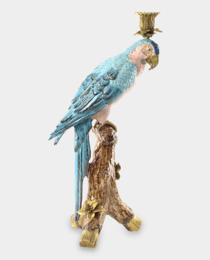 Porcelain Candlestick Blue Parrot R